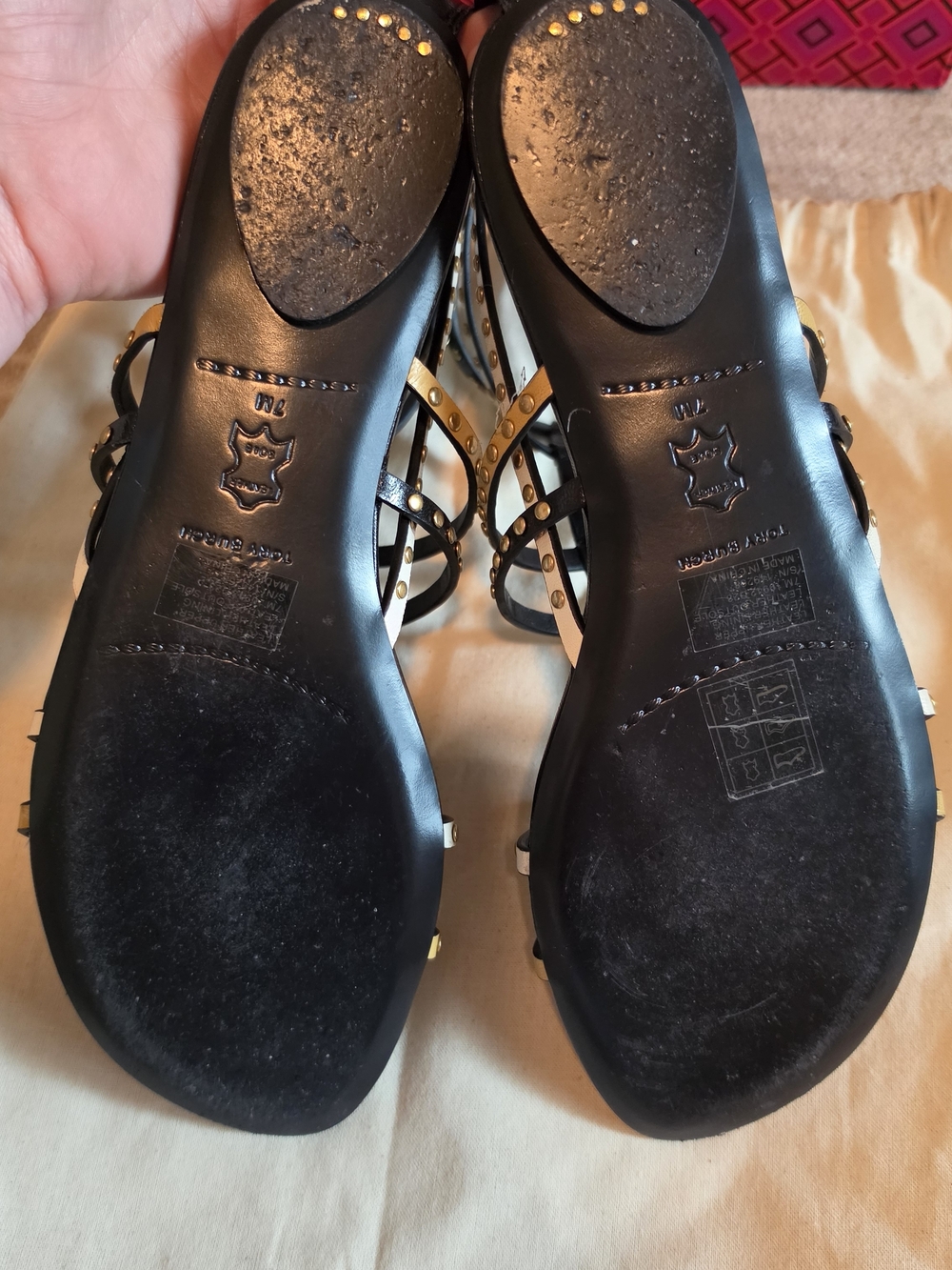 Tory Burch Black Leather Studded Gladiator Sandals - Picture 7 of 14
